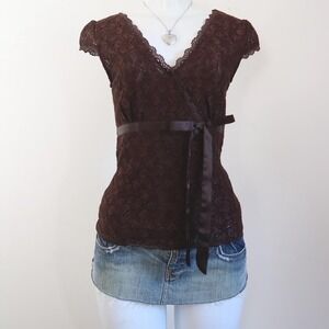 brown babydoll lace wrap top whimsigoth y2k